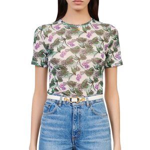 Maje Thomasi Floral Print Crewneck Stretch Jersey Tee Size Small